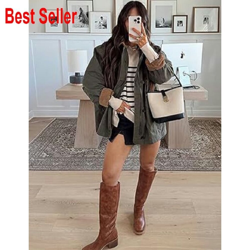 Oversized Corduroy Lapel Button Down Jacket Lightweight Casual Chic - Picture 7 of 8